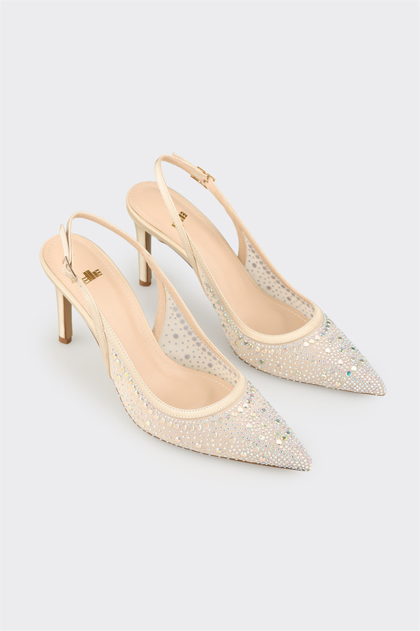 Ekru topuklu kadın ayakkabı - Elle Shoes