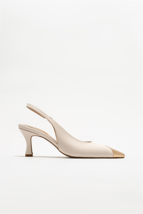 Ekru topuklu kadın ayakkabı - Elle Shoes
