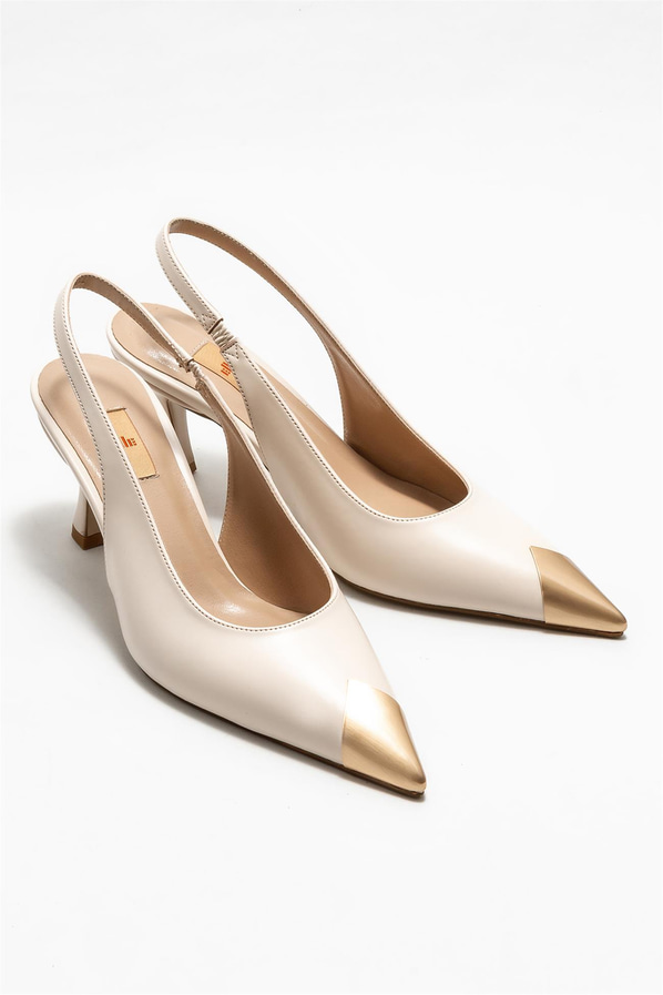 Ekru topuklu kadın ayakkabı - Elle Shoes