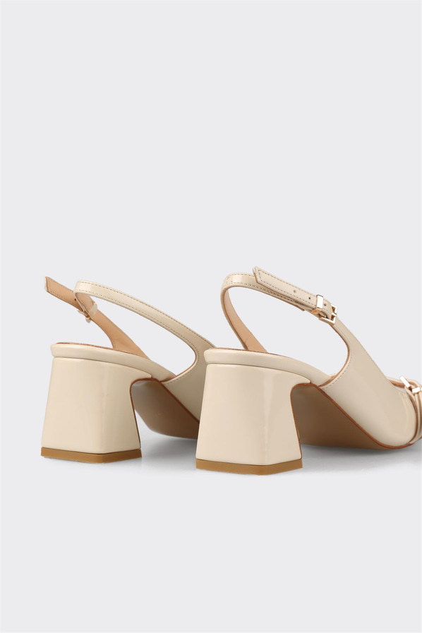 Ekru kalın topuklu kadın ayakkabı, rahat kullanım için - Elle Shoes