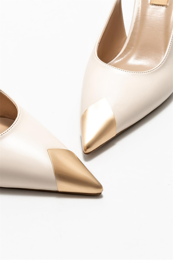 Ekru topuklu kadın ayakkabı - Elle Shoes