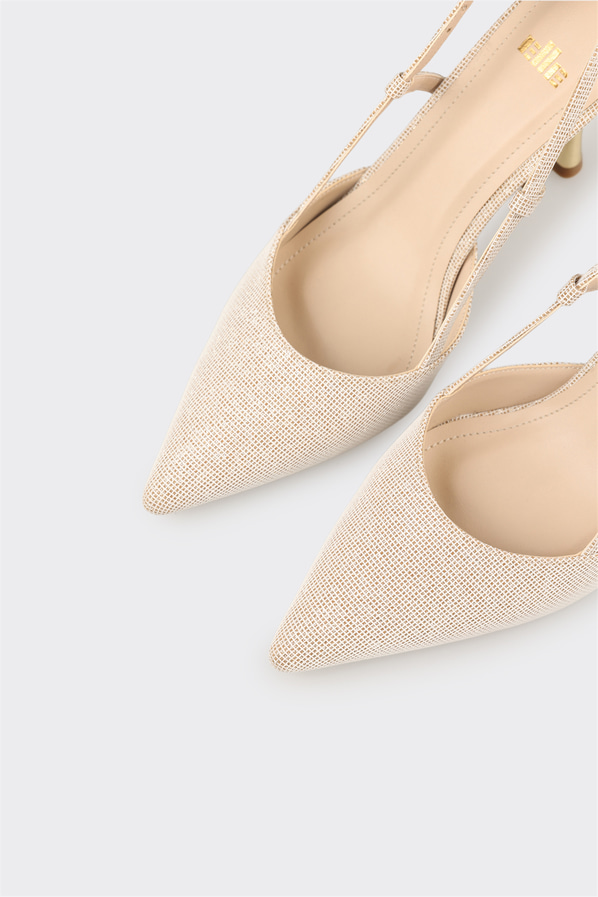 Ekru topuklu kadın ayakkabı - Elle Shoes