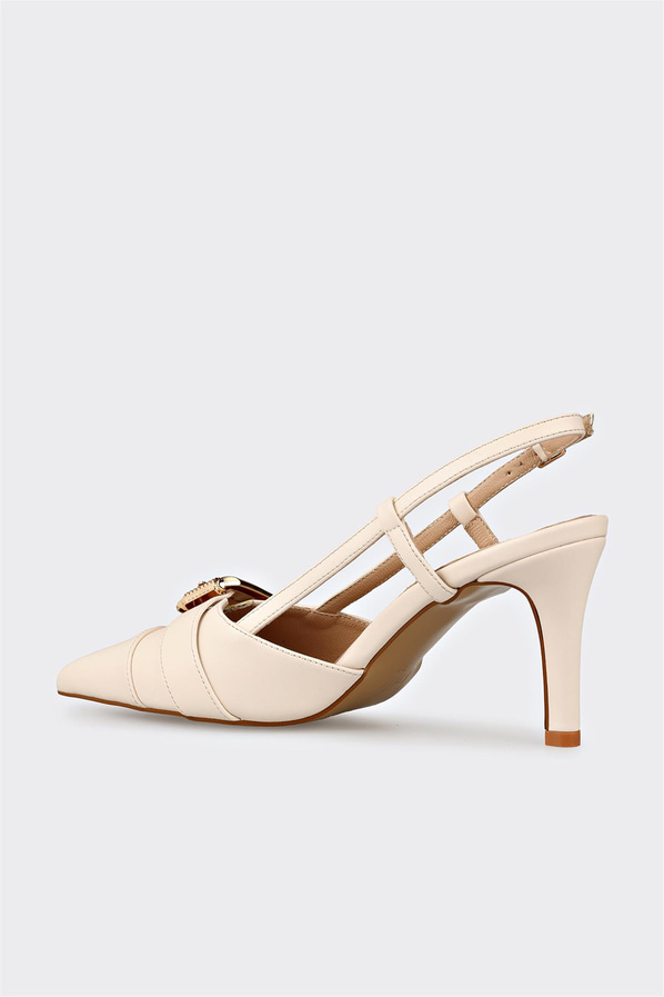 Ekru topuklu kadın ayakkabı - Elle Shoes
