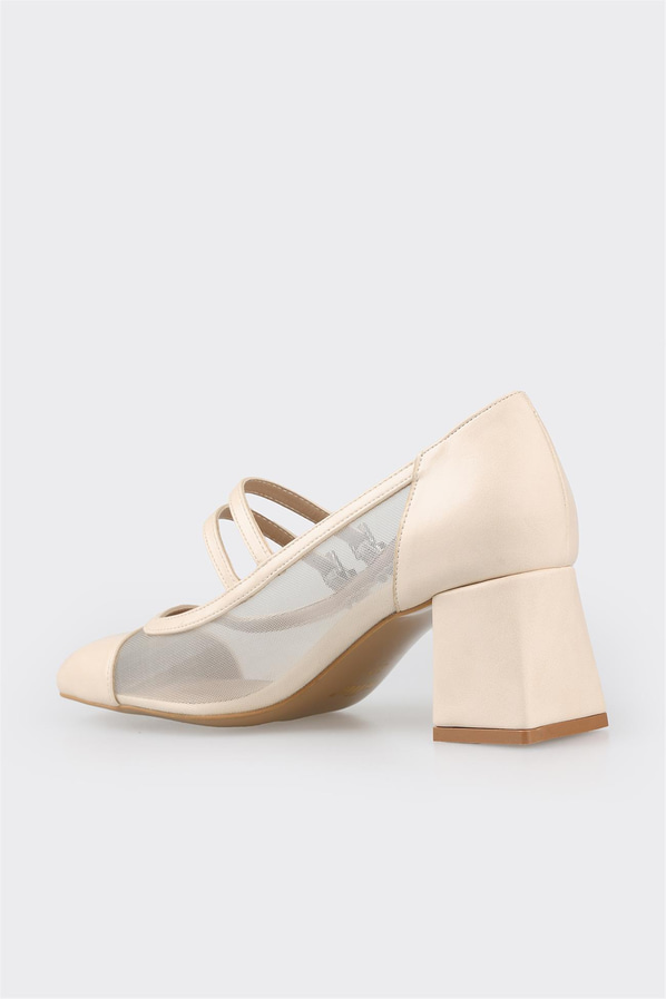 Ekru topuklu kadın ayakkabı - Elle Shoes