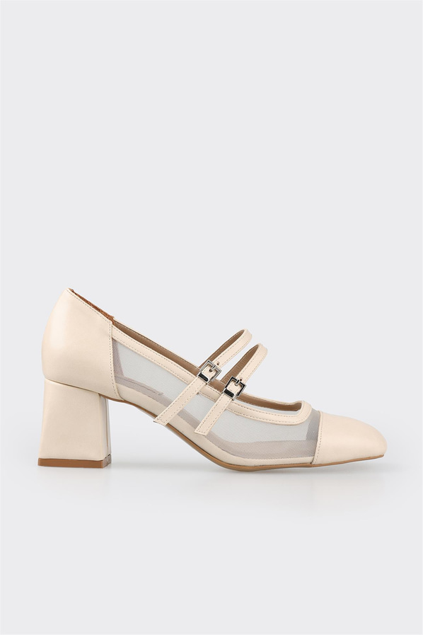 Ekru topuklu kadın ayakkabı - Elle Shoes