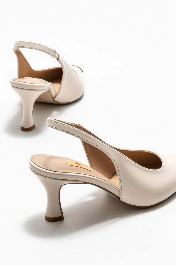 Ekru topuklu kadın ayakkabı - Elle Shoes