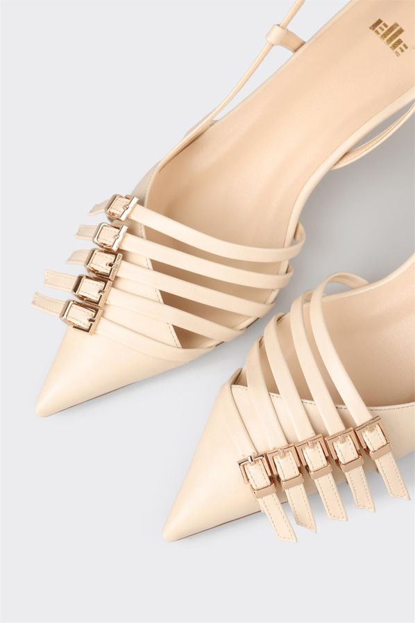 Ekru topuklu kadın ayakkabı - Elle Shoes