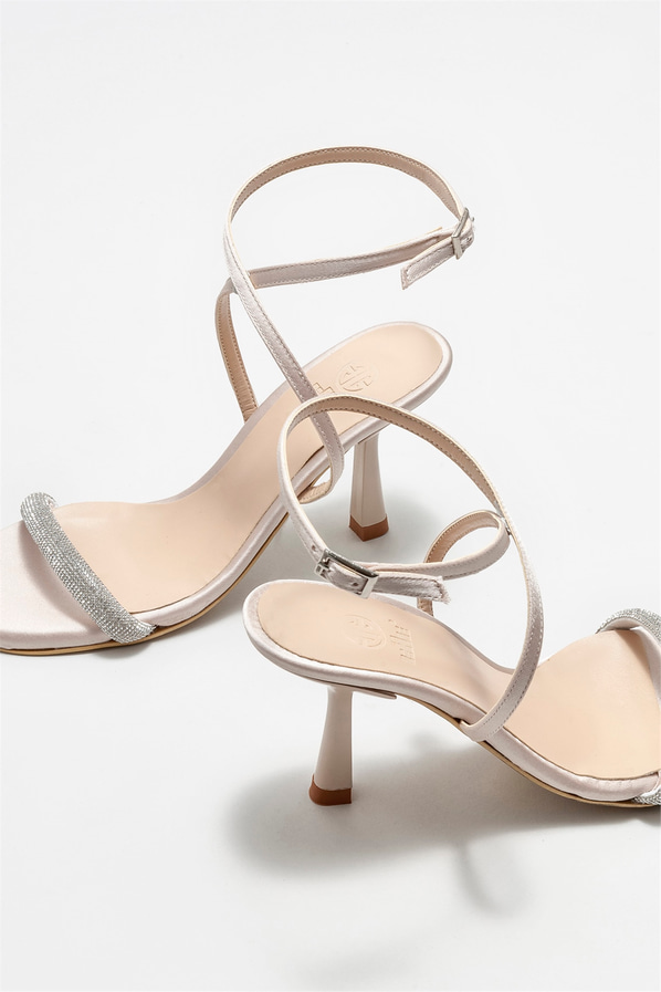 Ekru topuklu kadın sandalet - Elle Shoes