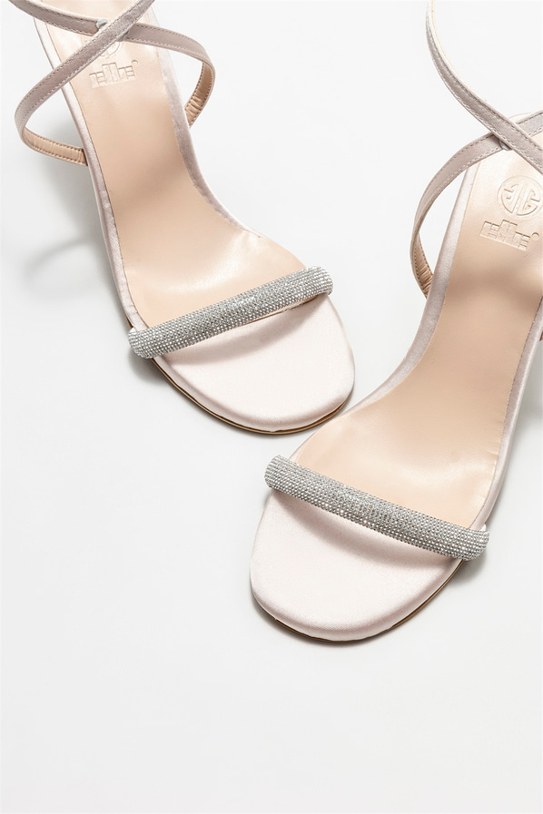 Ekru topuklu kadın sandalet - Elle Shoes
