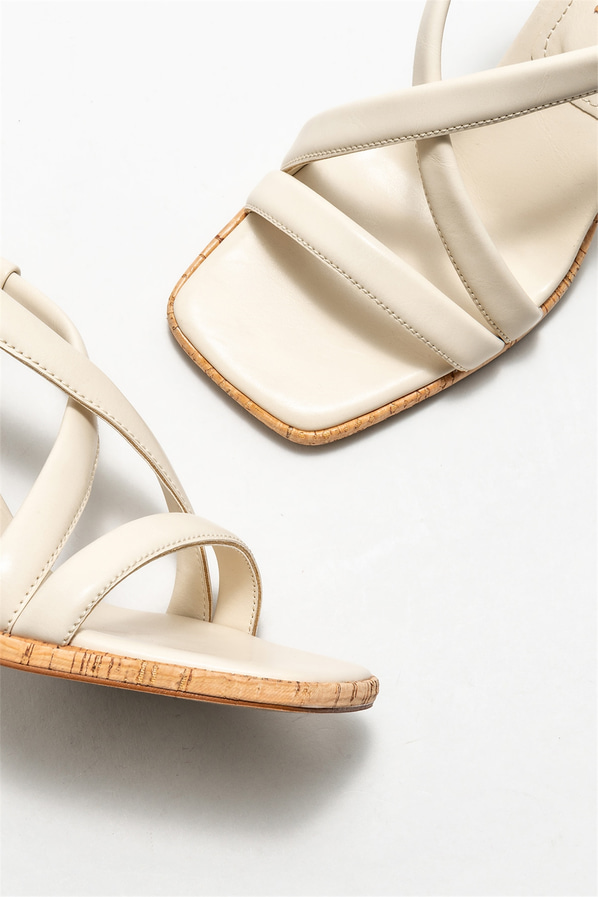 Ekru topuklu kadın sandalet - Elle Shoes