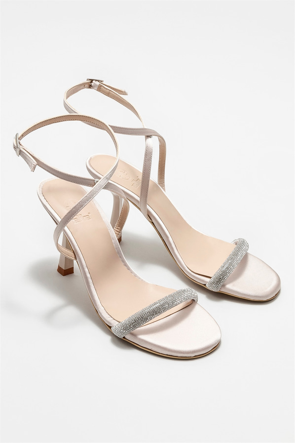 Ekru topuklu kadın sandalet - Elle Shoes