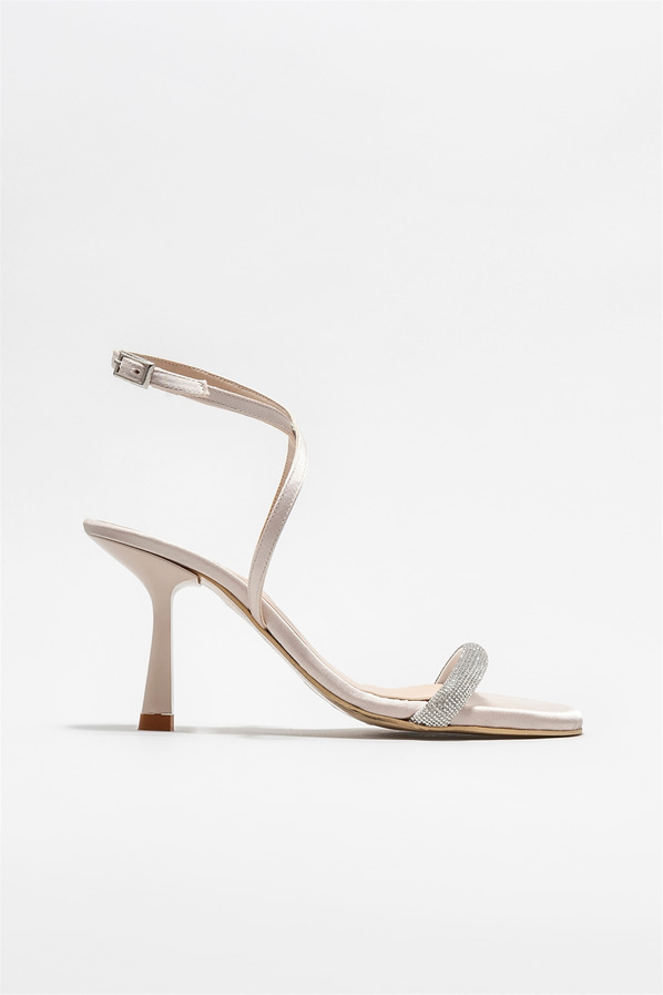 Ekru topuklu kadın sandalet - Elle Shoes