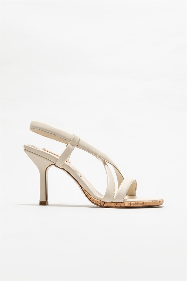 Ekru topuklu kadın sandalet - Elle Shoes