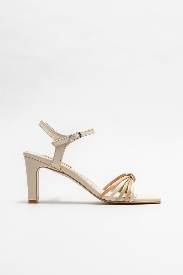 Ekru topuklu kadın sandalet - Elle Shoes