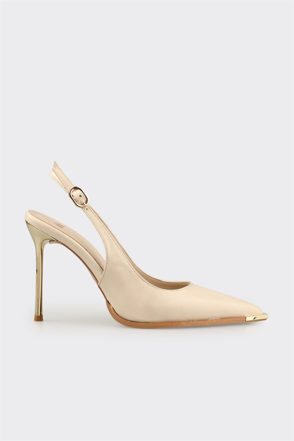 Ekru kadın topuklu ayakkabı - Elle Shoes