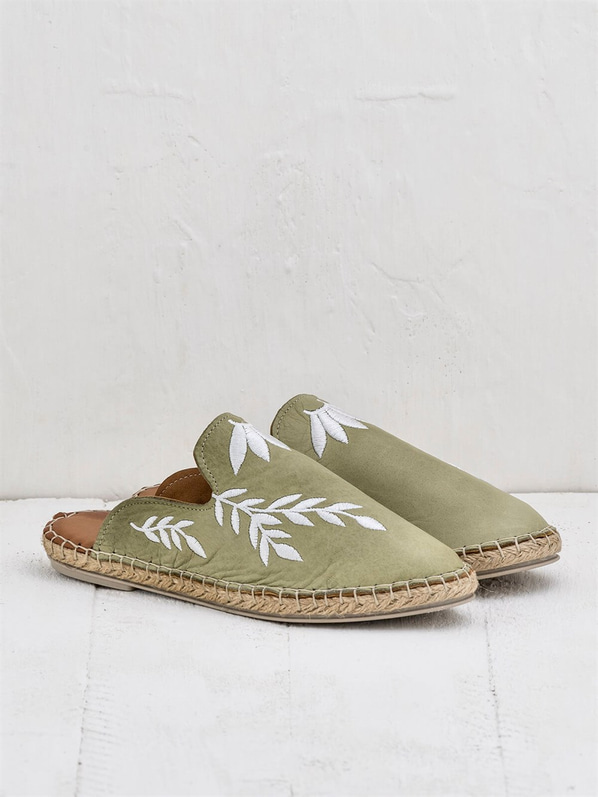 Yeşil deri kadın düz terlik - Elle Shoes
