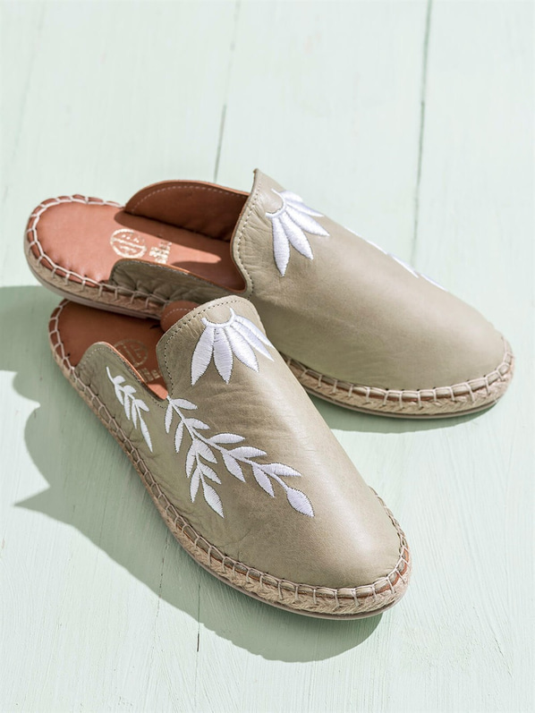 Yeşil deri kadın düz terlik - Elle Shoes