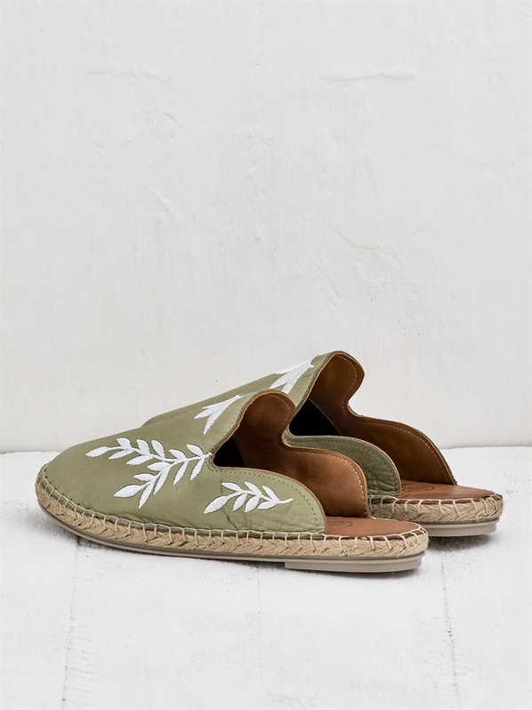 Yeşil deri kadın düz terlik - Elle Shoes
