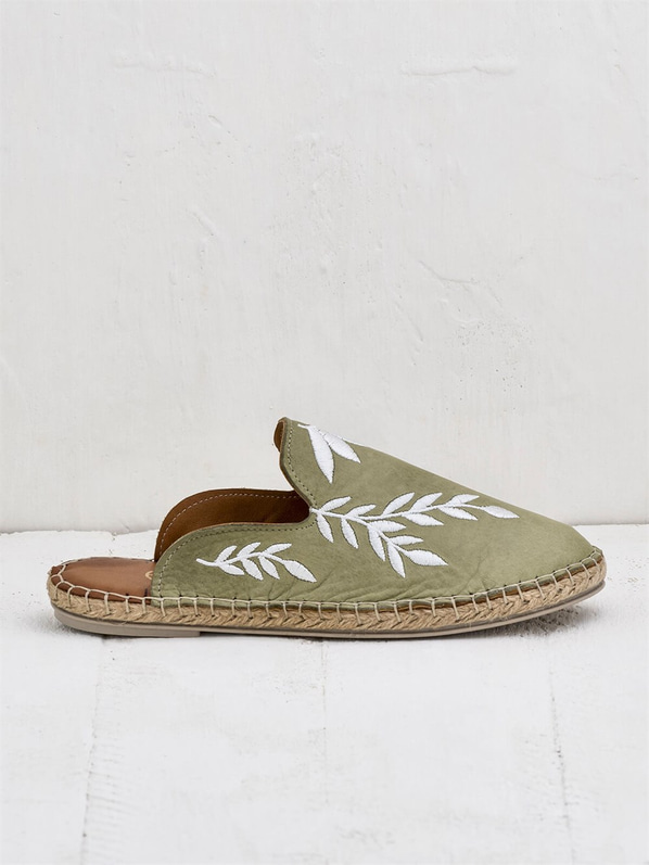 Yeşil deri kadın düz terlik - Elle Shoes