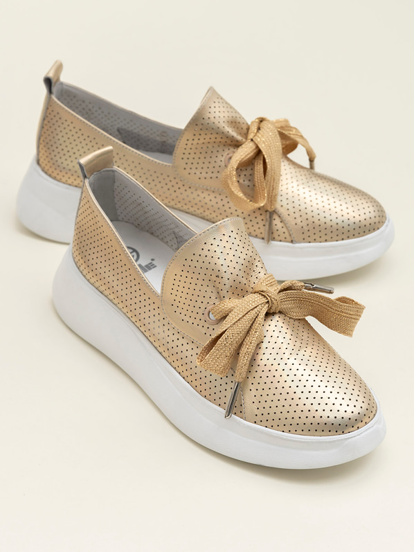 Gold deri kadın günlük ayakkabı, günlük kullanım için - Elle Shoes