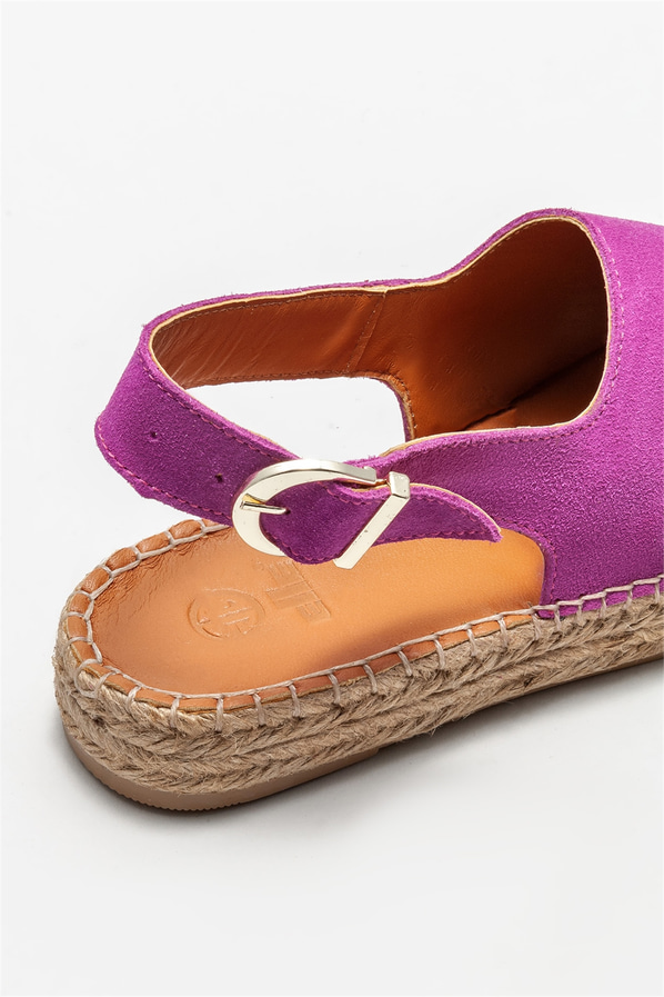 Fuşya deri kadın espadril - Elle Shoes