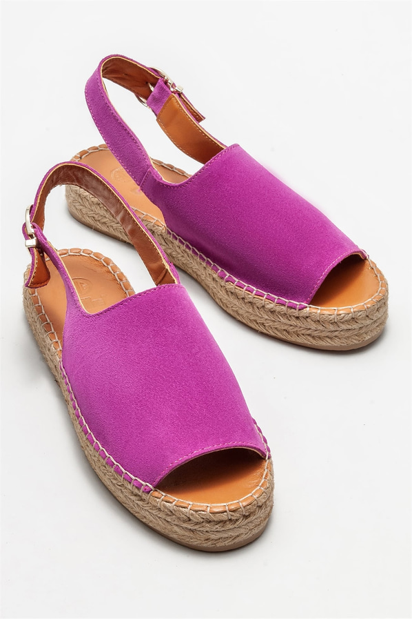 Fuşya deri kadın espadril - Elle Shoes