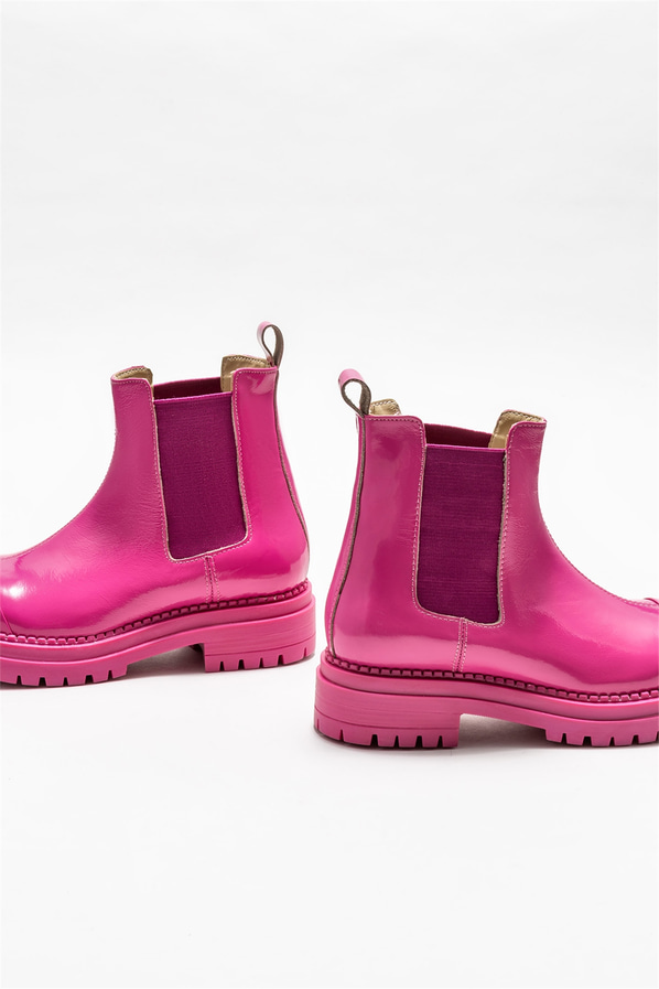 Fuşya deri kadın bot, günlük kullanım için - Elle Shoes