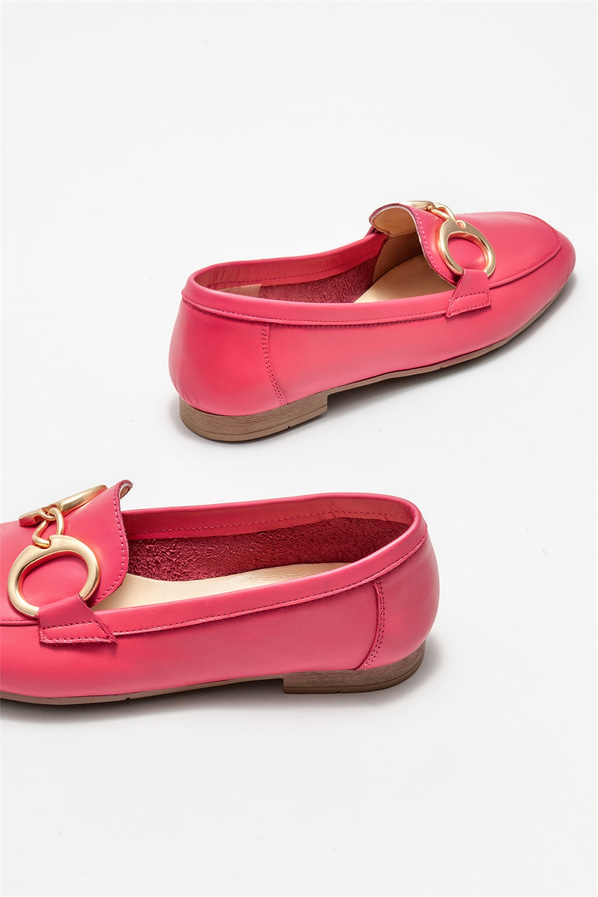 Fuşya deri kadın loafer, klasik stil için - Elle Shoes