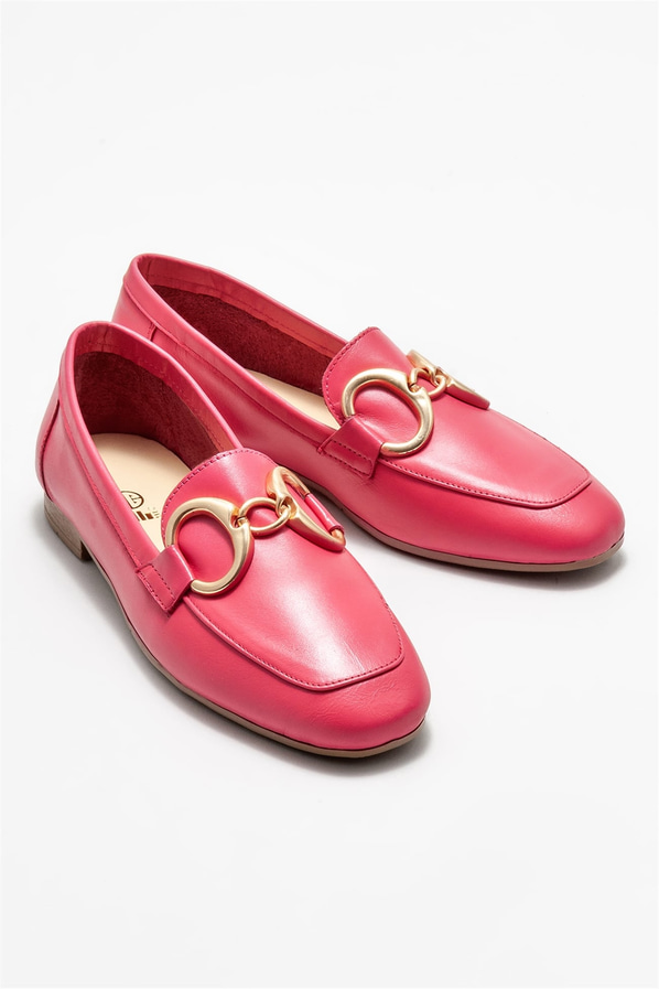 Fuşya deri kadın loafer, klasik stil için - Elle Shoes