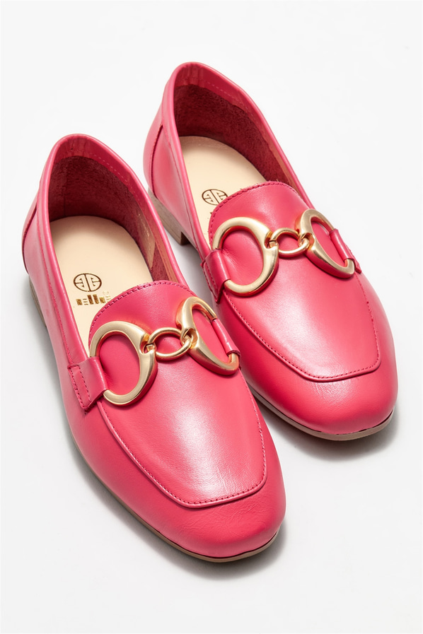 Fuşya deri kadın loafer, klasik stil için - Elle Shoes