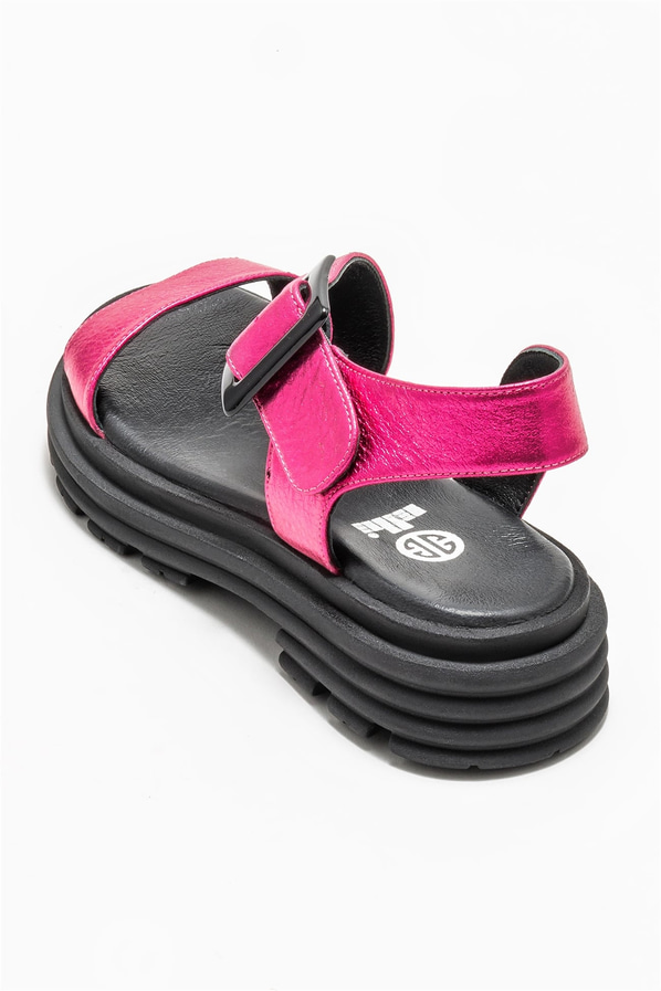 Fuşya deri kadın sandalet - Elle Shoes