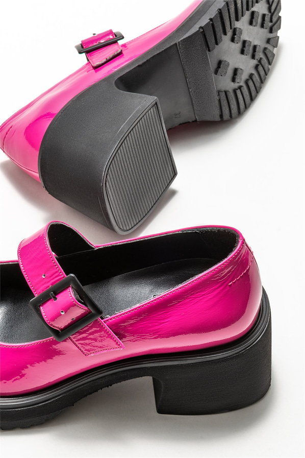 Fuşya deri topuklu kadın ayakkabı - Elle Shoes