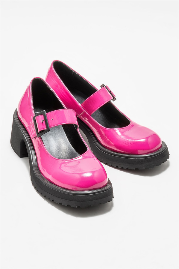 Fuşya deri topuklu kadın ayakkabı - Elle Shoes