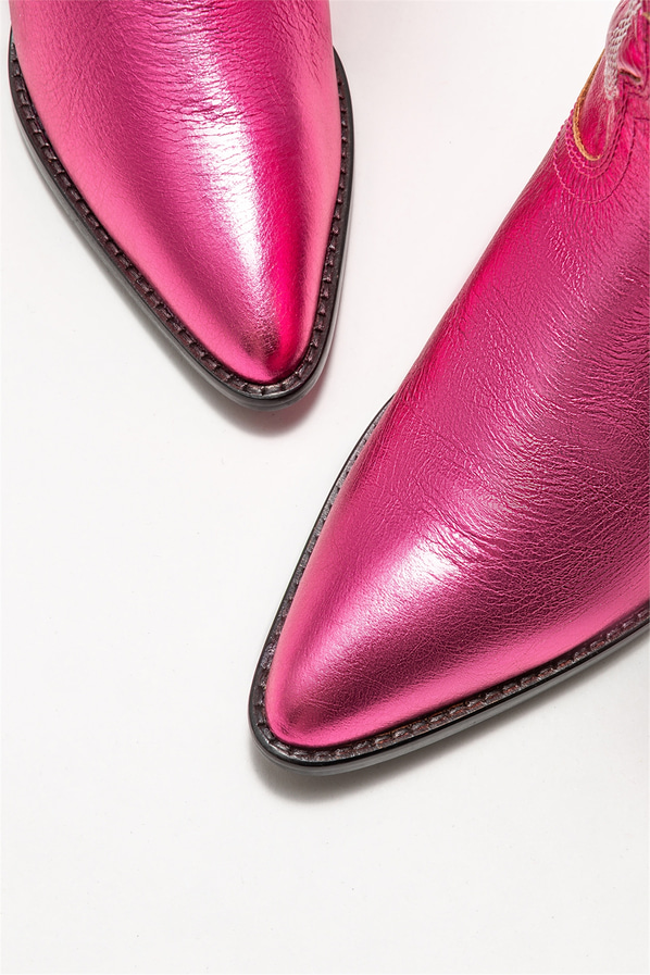 Fuşya deri topuklu kadın bot - Elle Shoes