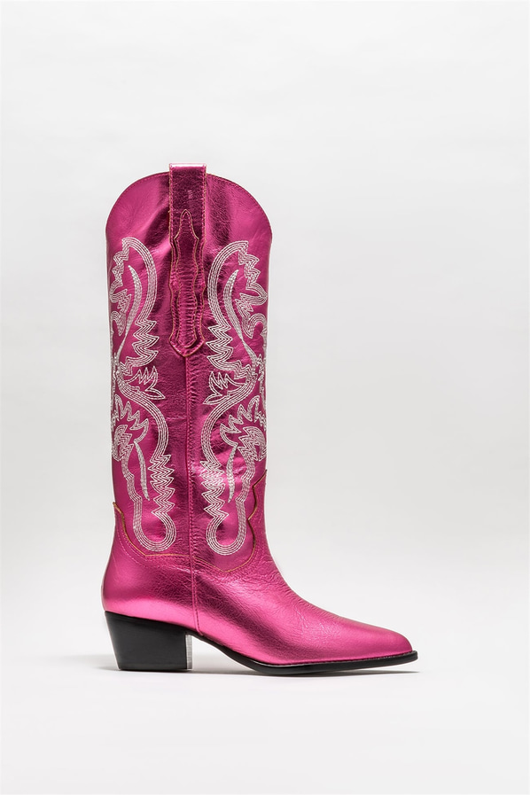 Fuşya deri topuklu kadın bot - Elle Shoes