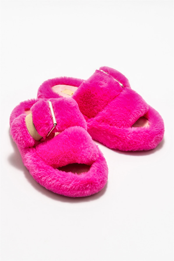 Fuşya kadın düz terlik - Elle Shoes