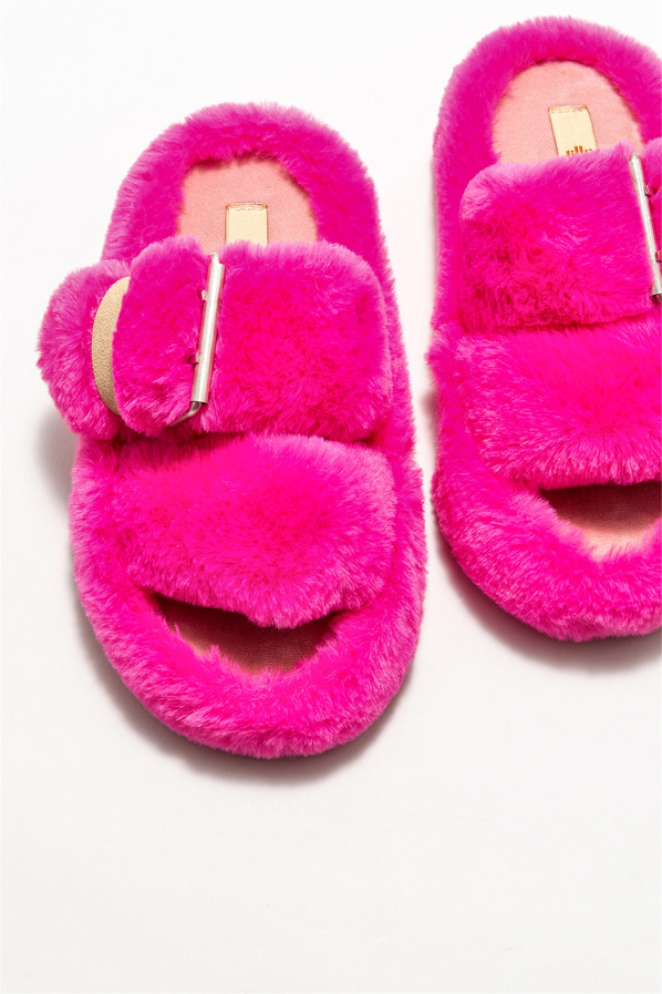 Fuşya kadın düz terlik - Elle Shoes