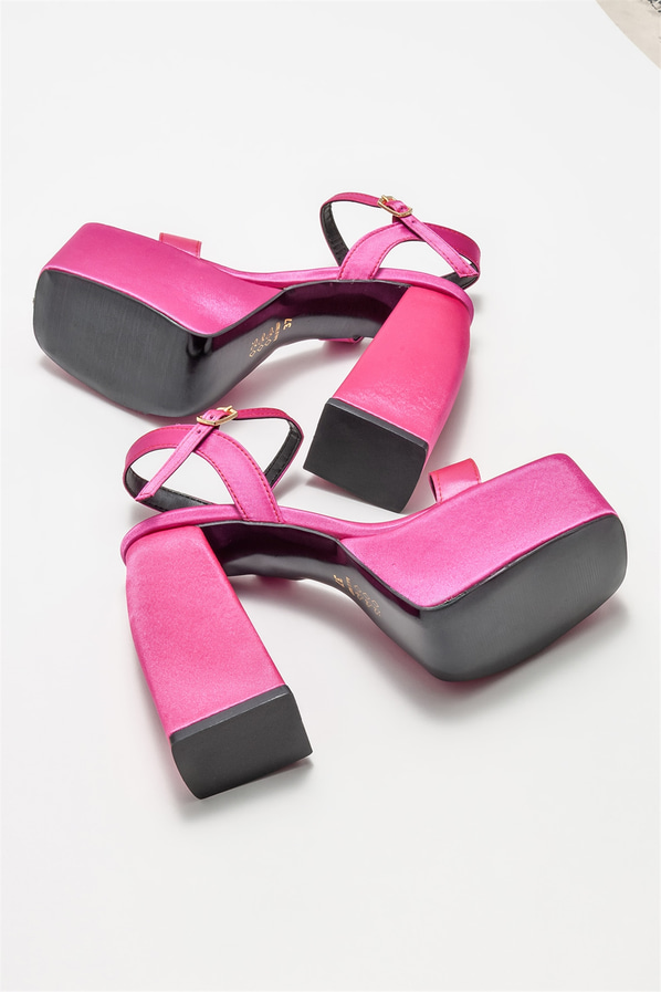 Fuşya topuklu kadın sandalet - Elle Shoes