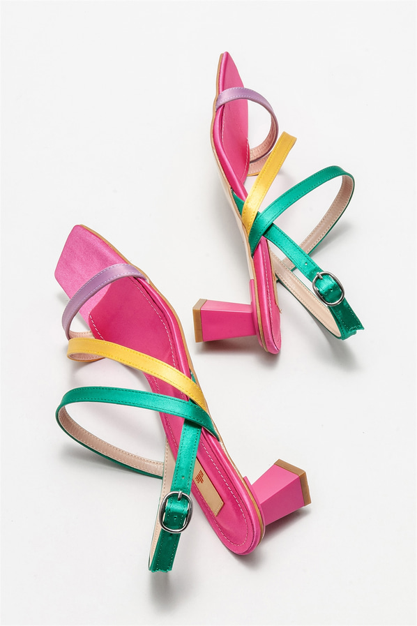 Fuşya topuklu kadın sandalet - Elle Shoes