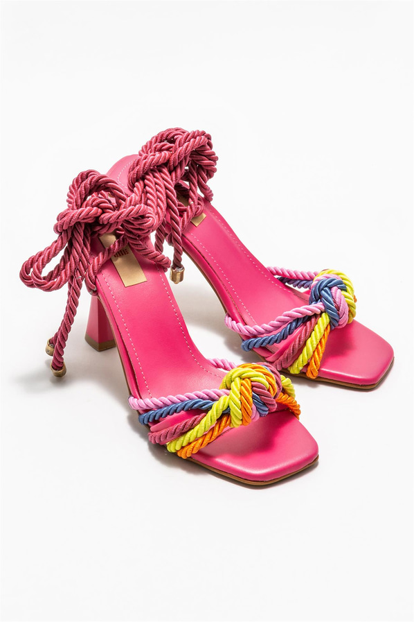 Fuşya topuklu kadın sandalet - Elle Shoes