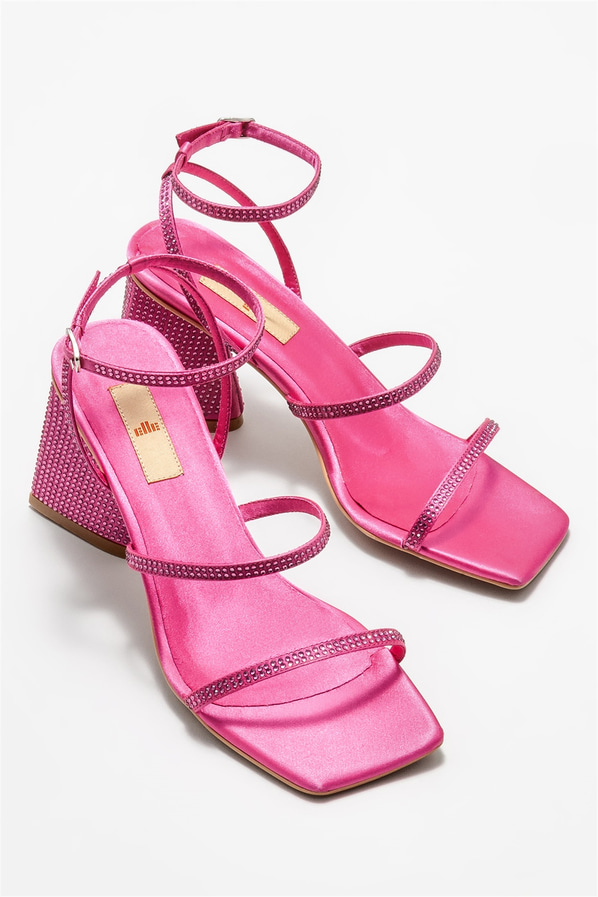 Fuşya topuklu kadın sandalet - Elle Shoes