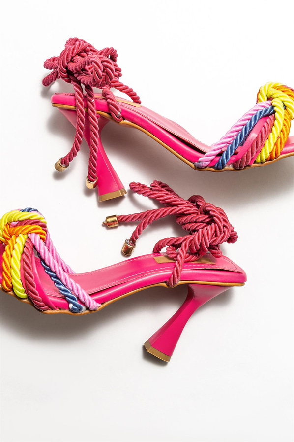 Fuşya topuklu kadın sandalet - Elle Shoes