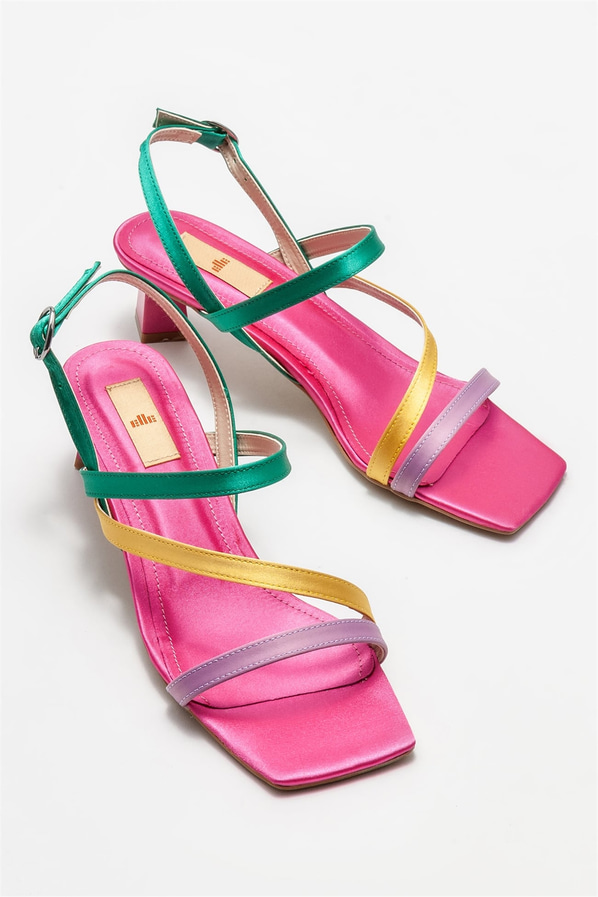 Fuşya topuklu kadın sandalet - Elle Shoes