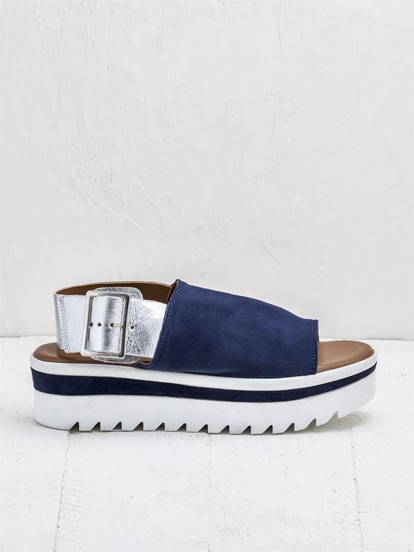 Lacivert gümüş kadın sandalet - Elle Shoes