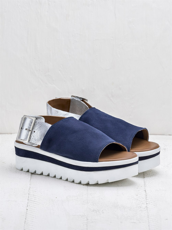 Lacivert gümüş kadın sandalet - Elle Shoes