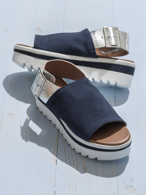 Lacivert gümüş kadın sandalet - Elle Shoes