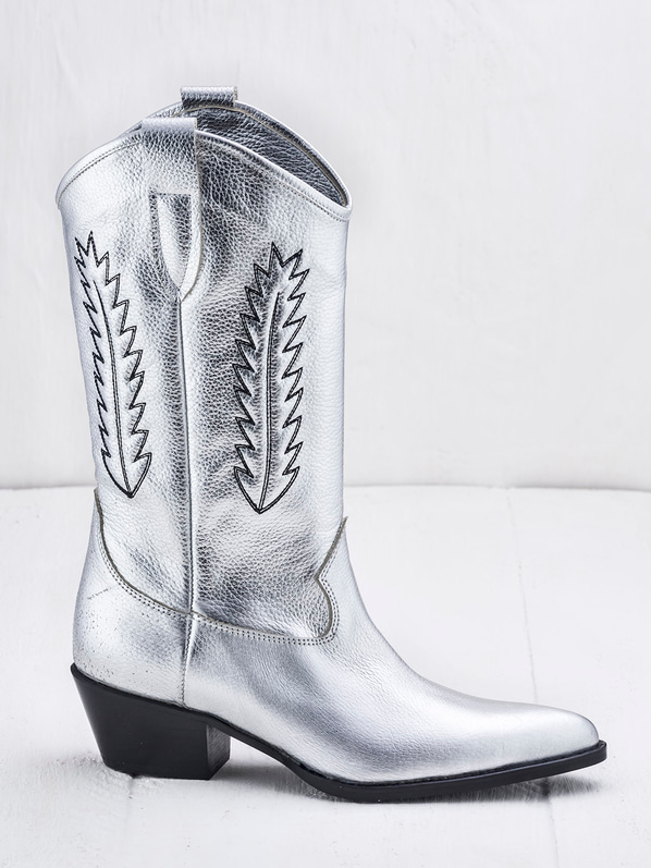 Gümüş deri topuklu kadın bot - Elle Shoes