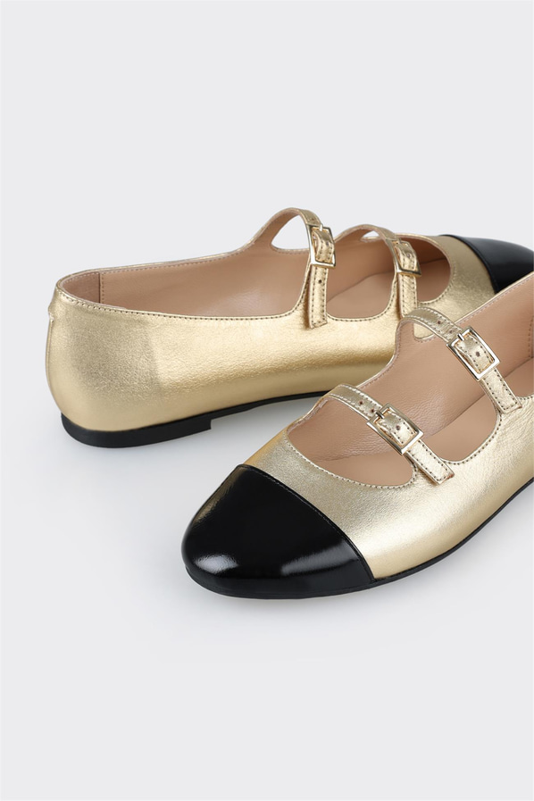 Gold deri kadın babet - Elle Shoes