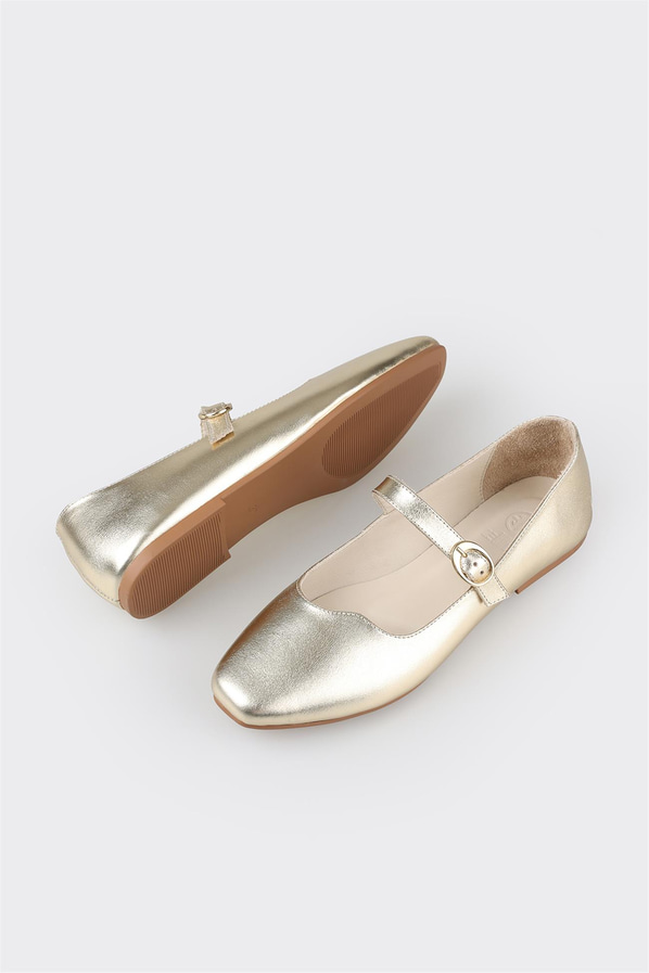 Gold deri kadın babet - Elle Shoes