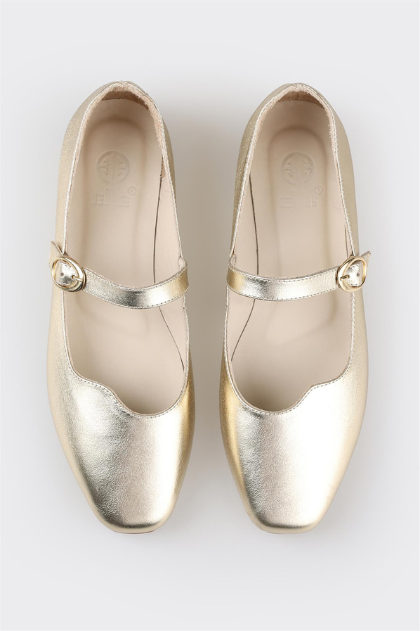 Gold deri kadın babet - Elle Shoes